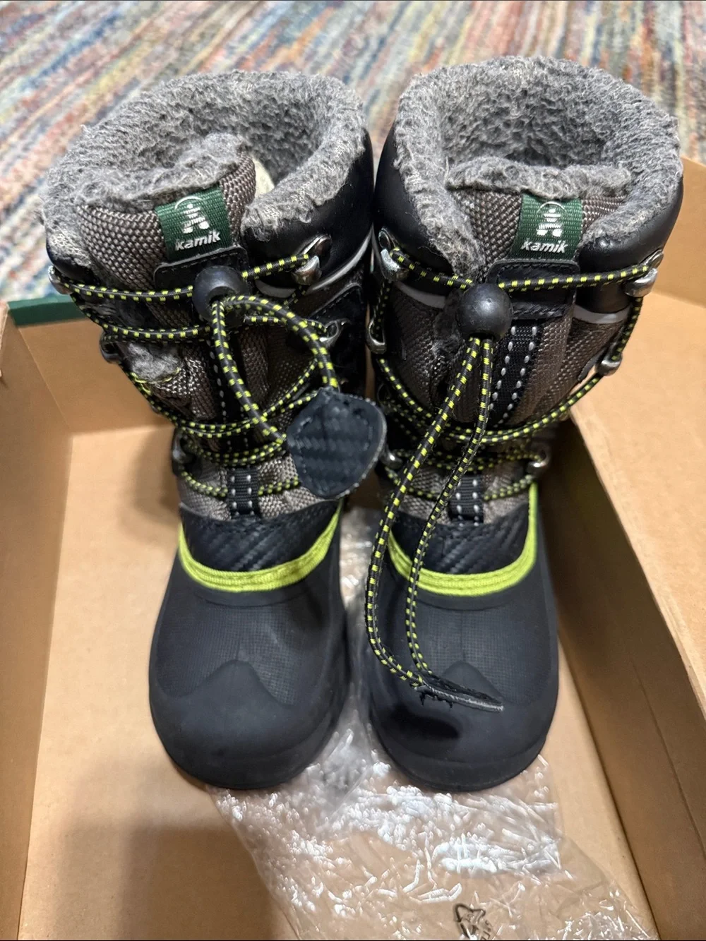 Kamik Kids Gray and Lime Winter Boots